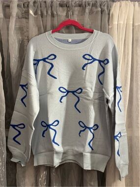 ATHMILE Light Blue Bow-Print Women's Sweater